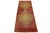 This vintage Turkish runner boasts a striking red-rust field, beautifully complemented by an intricate tribal geometric...
