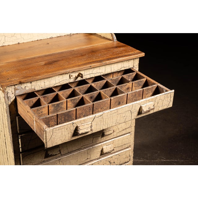 Wood Early 20th Century Chippy Painted Industrial Cabinet For Sale - Image 7 of 14