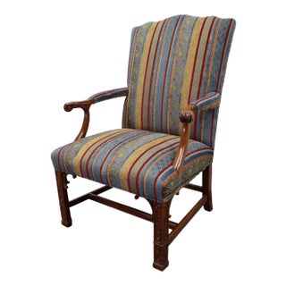 Chippendale Style Carved Mahogany Open Arm Chair For Sale