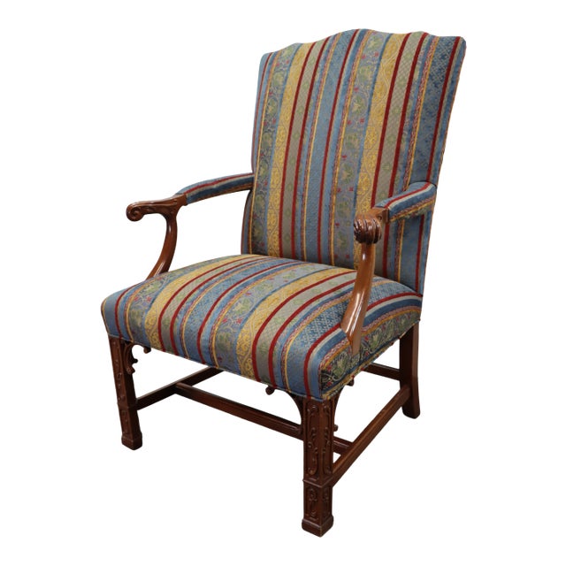 Chippendale Style Carved Mahogany Open Arm Chair For Sale