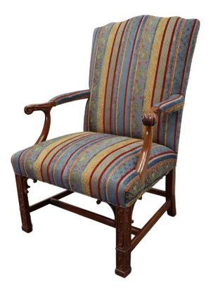 Chippendale Style Carved Mahogany Open Arm Chair