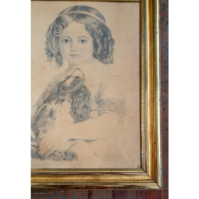 Mid 19th Century 19th Century English or American Pencil Portrait Drawing of a Girl and Her Dog For Sale - Image 5 of 17