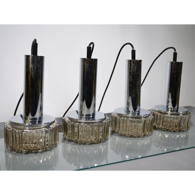 1970s Space Age Pendant Lamps in Bubble Glass and Chrome from Staff Leuchten, 1970s, Set of 4 For Sale - Image 5 of 14