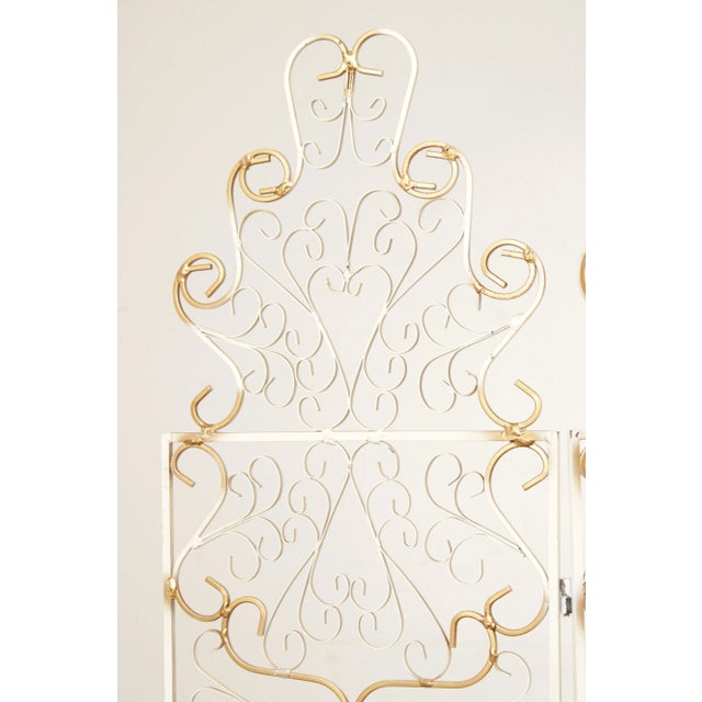Mission Mid Century Wrought Iron Three-Panel Folding Screen For Sale - Image 3 of 12