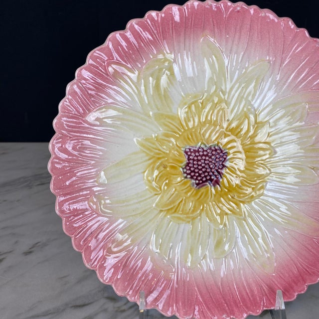 Majolica French Orchies Majolica Pink Daisy Floral Plate Circa 1890 For Sale - Image 4 of 8