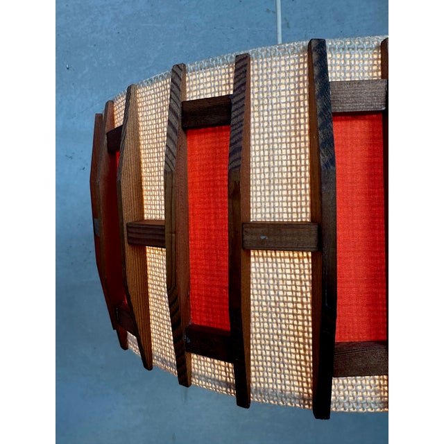 Vintage Pendant Lamp in Jute and Teak from Massive, 1970s For Sale - Image 4 of 8