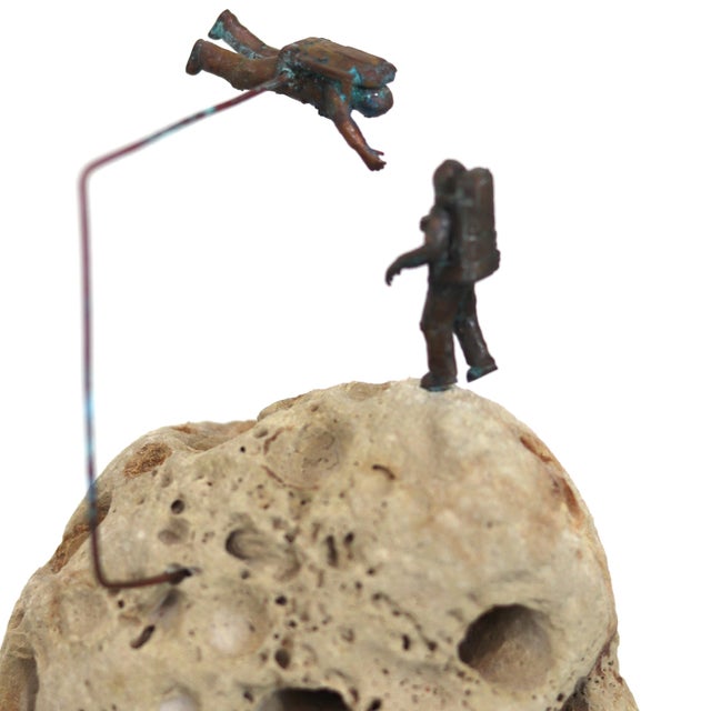 Astro 014 - Original Mixed Media Figurative Rock Sculpture for Table or Desk by Kevin Perrault For Sale In Los Angeles - Image 6 of 11