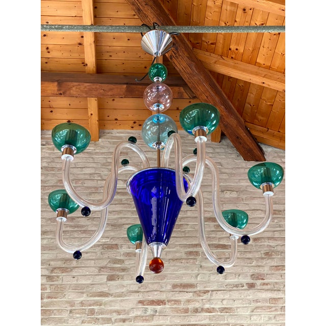 Vintage 1980s Multicolor Murano Glass Chandelier For Sale - Image 6 of 7