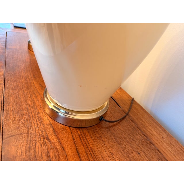 Pair of Large 1980s Art Deco Revival Cream Swirl Cream Ceramic Table Lamps For Sale - Image 10 of 12