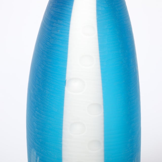 Mid-Century Hand-Blown Cerulean Blue Murano Glass Vase W/ Battuto Texturing For Sale - Image 13 of 16