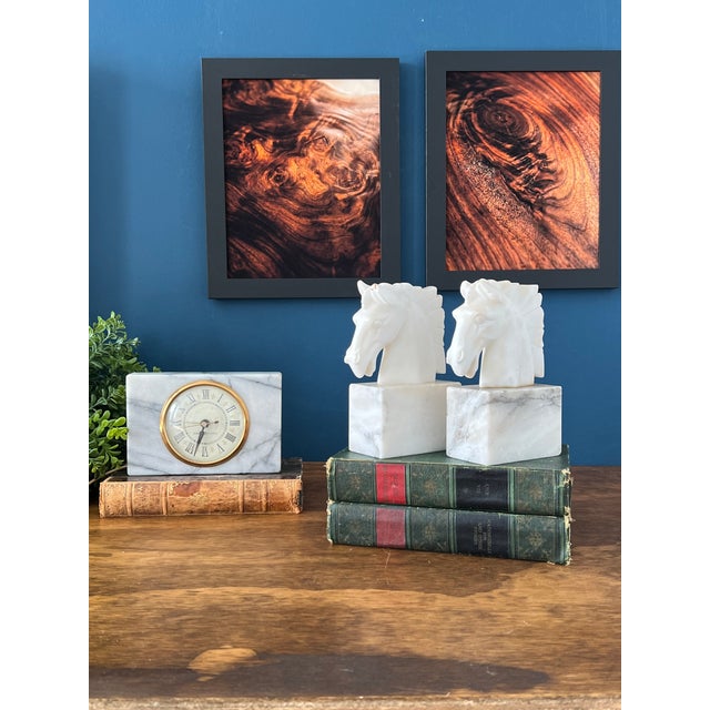 Vintage Marble Desk Clock and Horse Head Bookends Set For Sale In New York - Image 6 of 18