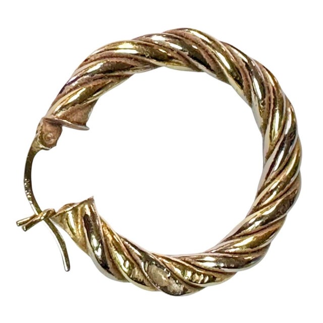 Mid 20th Century 14k White and Yellow Gold Twisted Rope Hoop Earrings a Pair For Sale - Image 5 of 7