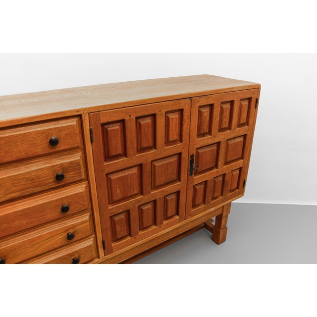 Large Brutalist Screwless Sideboard in Carved Oak, 1960s For Sale - Image 14 of 18