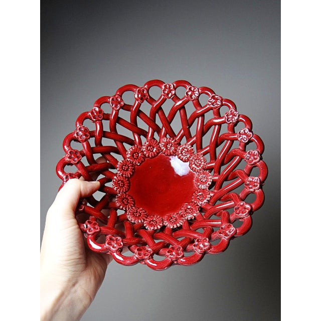 Small Vintage Red Braided Openwork Ceramic Bowl from Pichon Uzès, 1980s For Sale - Image 4 of 10