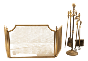 Brass Fireplace and Spark Guard Kit, 1970s, Set of 6