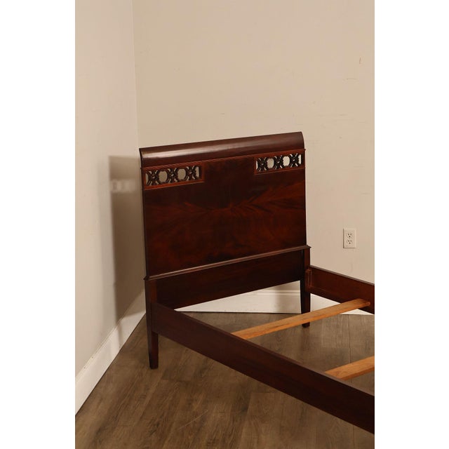 Pair of Vintage Flame Mahogany Twin Beds with Pierced Headboards, Circa 1940s For Sale - Image 4 of 18