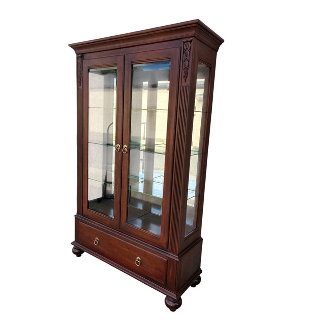 Ethan Allen 1990s Ethan Allen British Classics Curio Cabinet China Hutch Display Breakfront Cherry For Sale - Image 4 of 14