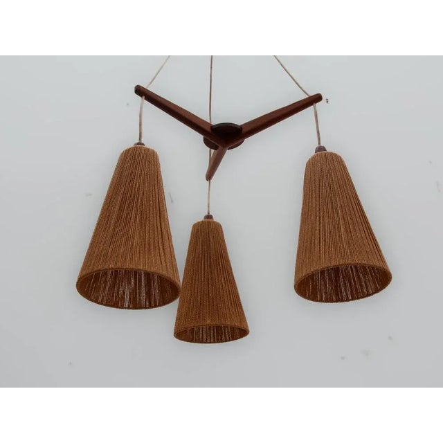 Brown Teak and Jute Cord Pendant Cascade Lamp from Temde, 1960s For Sale - Image 8 of 12