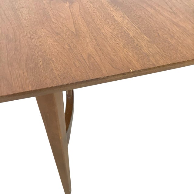 Mid-Century Walnut Extension Dining Table, Sculpted Base For Sale In Philadelphia - Image 6 of 18