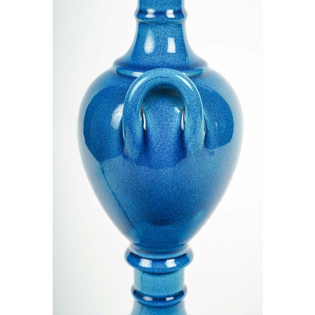 Table Lamps in Blue Glazed Earthenware by Pol Chambost (1906-1983), Set of 2 For Sale - Image 4 of 7