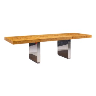 Roger Sprunger for Dunbar Mid Century Burlwood and Chrome Expanding Dining Table With 2 Leaves For Sale