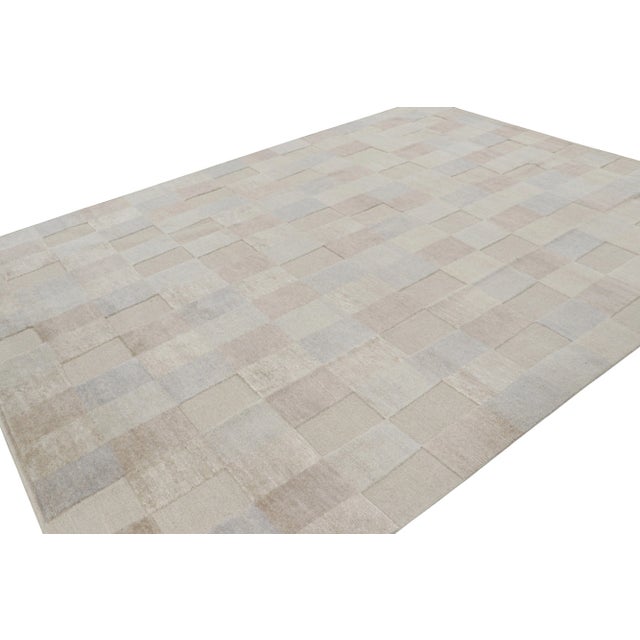 2010s Rug & Kilim’s Scandinavian Style Rug in Beige & Gray High-Low Geometric Patterns For Sale - Image 5 of 7