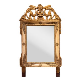 19th Century French Empire Mirror With Carved Lyre Motif at Crest For Sale