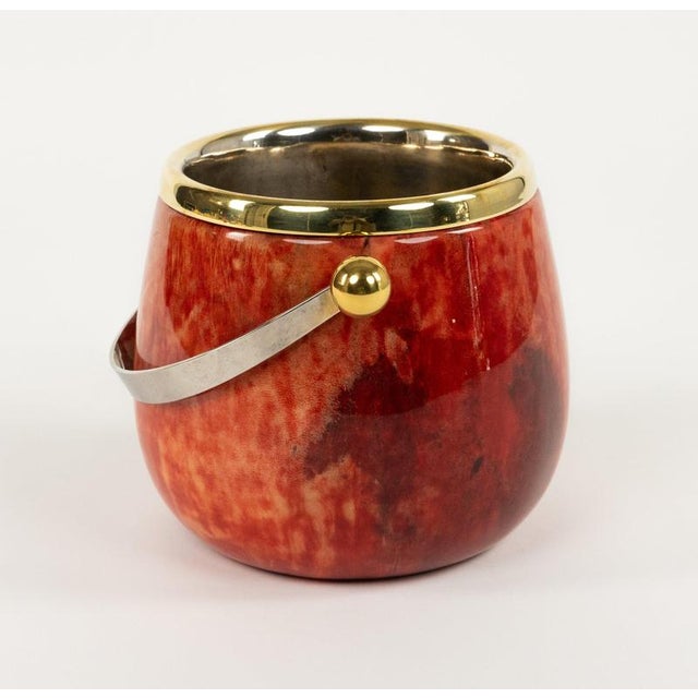 Mid-Century Modern Ice Bucket in Red Goatskin and Brass by Aldo Tura, Italy, 1960s For Sale - Image 11 of 18