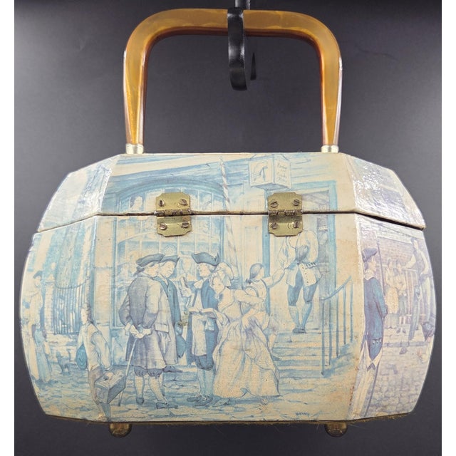 Vintage Decoupaged Octagonal Vanity Box/Purse With Colonial Tavern Scene For Sale In Philadelphia - Image 6 of 16
