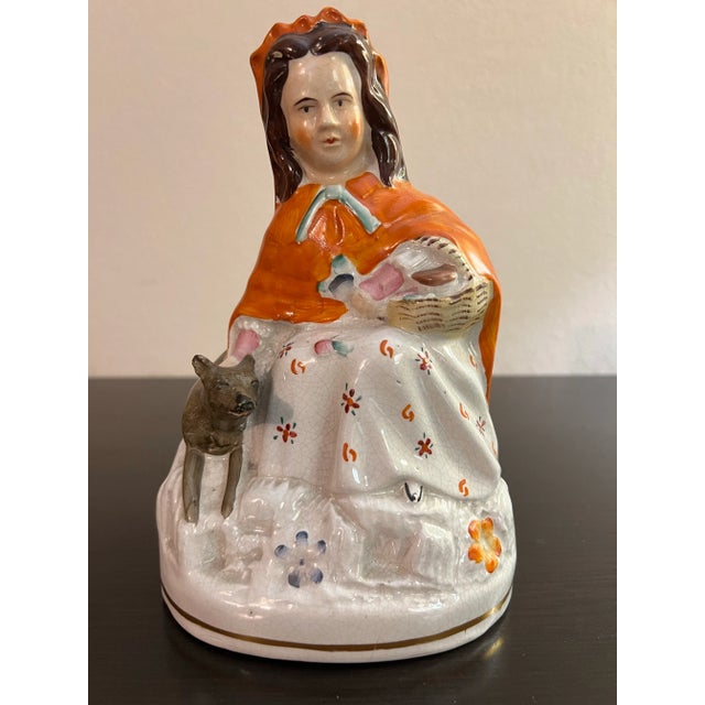 Antique English Staffordshire Woman With Basket and Dog Figure Circa 1860's For Sale - Image 11 of 12