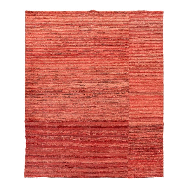 Modern Striped Pattern Red Carpet, 9' 8" X 8' 3.5" For Sale