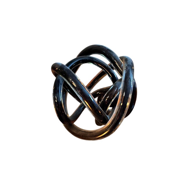 1980s 1980s Black Handblown and Formed Twisted Knotted Art Glass For Sale - Image 5 of 5
