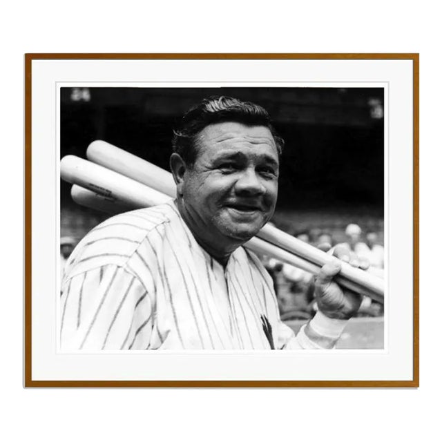 Babe Ruth With Baseball Bats Brown Framed Archival Pigment Print For Sale