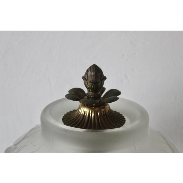 Glass Vintage Lalique Style Art Nouveau Frosted Glass Lamp Floral Relief For Sale - Image 7 of 13
