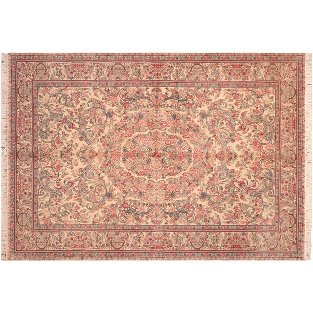 Rose Art Nouveau 1990's Pak-Persian Ivory/Pink Wool Rug - 6'3'' X 9'5'' For Sale - Image 8 of 9