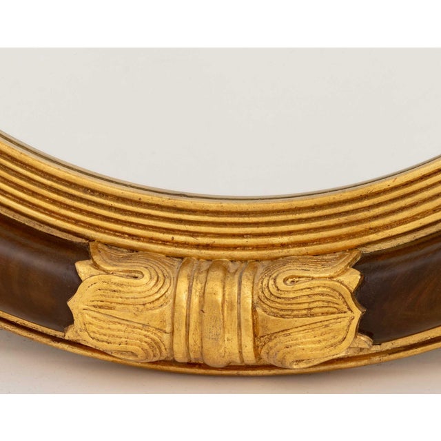 Regency Style Walnut and Giltwood Framed Circular Convex Mirror For Sale In New York - Image 6 of 7