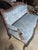Vintage French Louis XV Style Blue Damask Settee With Carved Frame For Sale - Image 4 of 6