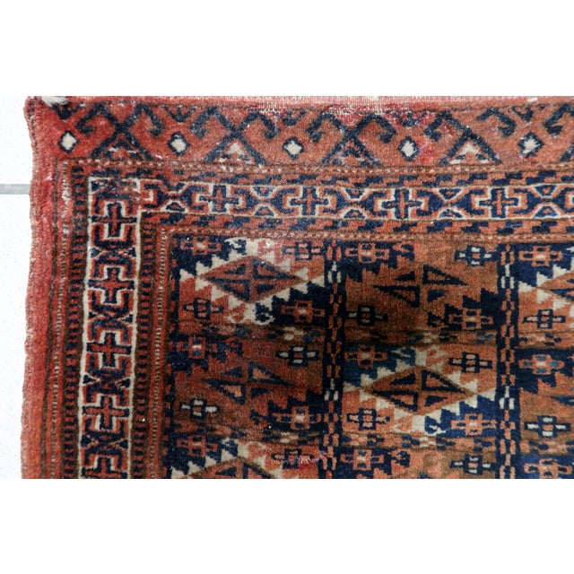 Textile 1900s, Handmade Antique Turkmen Yomud Collectible Mat Rug 1.3' X 1.6' For Sale - Image 7 of 9