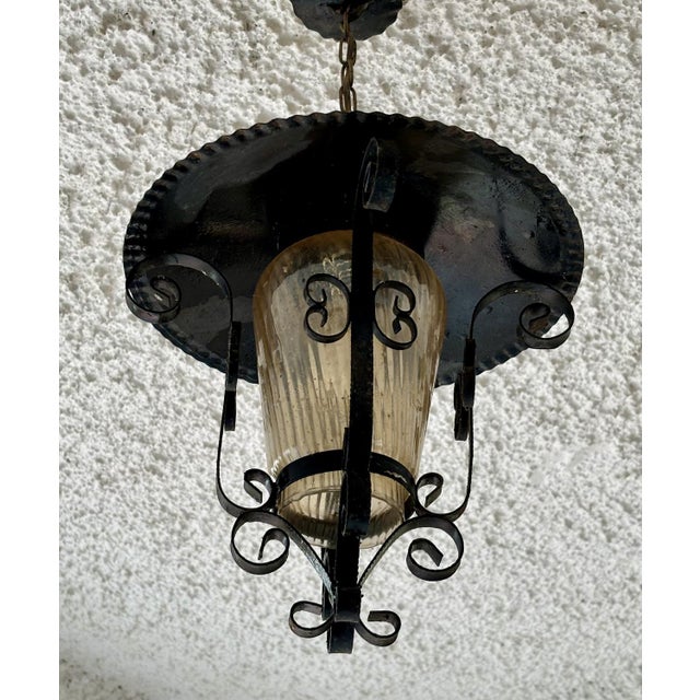 Black French Iron and Tole Glass-Paneled Lantern, 1970s, Set of 2 For Sale - Image 8 of 10