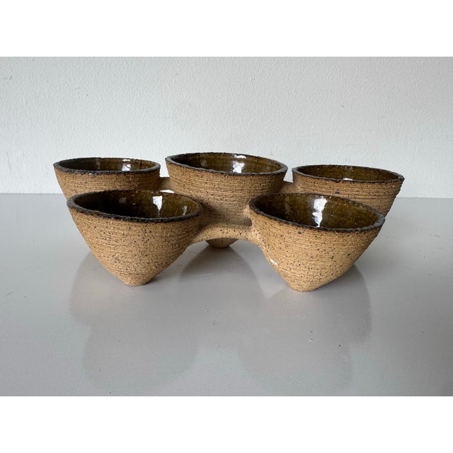 1980’s Vintage Sculptural Studio Art Pottery Connected Bowl Centerpiece, Signed For Sale - Image 9 of 12
