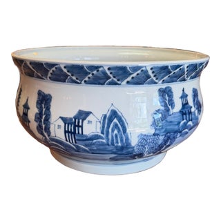 Port 68 Blue & White Chinoiserie Porcelain Centerpiece Bowl For Sale