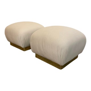 Brass Base Ottoman Poufs - a Pair For Sale