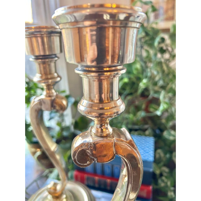 Metal Mid 20th Century Solid Brass Art Nouveau Style Candlestick Holders - A Pair For Sale - Image 7 of 11