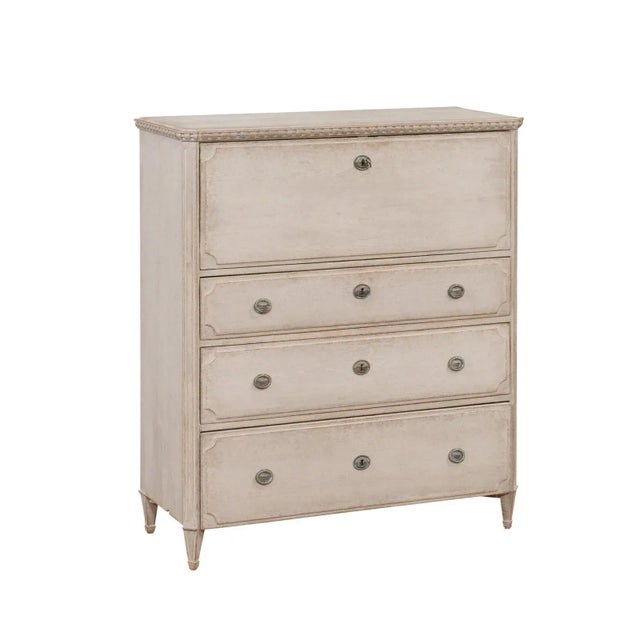 Mid 19th Century Gustavian Style 1840s Gray Painted Drop Front Secretary with Graduated Drawers For Sale - Image 5 of 12