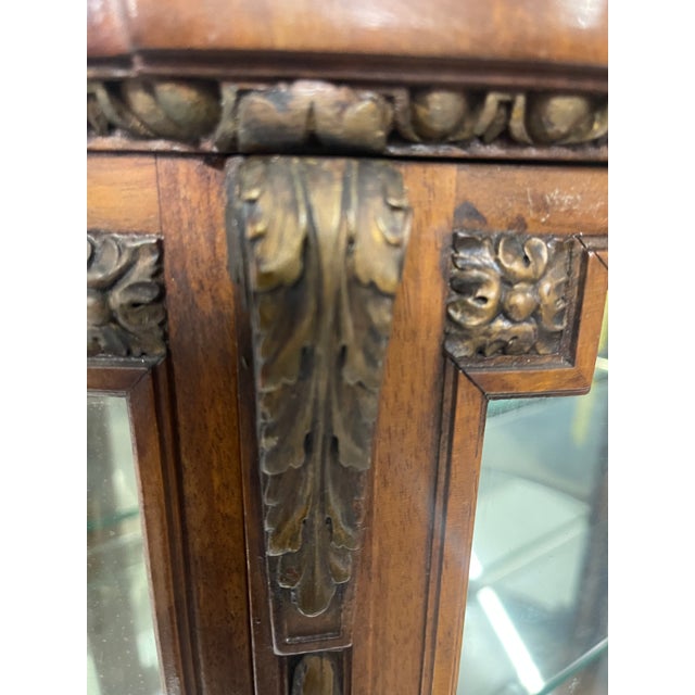 Antique Demilune French Louis XV Walnut Vitrine Display Cabinet For Sale - Image 11 of 13
