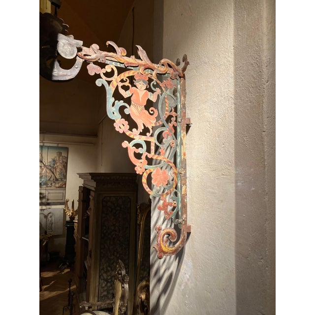 Metal Tuscan Polychrome and Openwork Iron Wall Sconces, 18th Century, Set of 2 For Sale - Image 7 of 9
