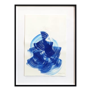 The Blue Dress 22 - Abstract Framed Minimalist Figurative Ink Painting on Paper Original Artwork by Bettina Mauel For Sale