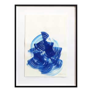The Blue Dress 22 - Abstract Framed Minimalist Figurative Ink Painting on Paper Original Artwork by Bettina Mauel