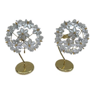 Pair Late 20th Century Small Brass and Crystal Flower Lamps by Hoya Lighting For Sale