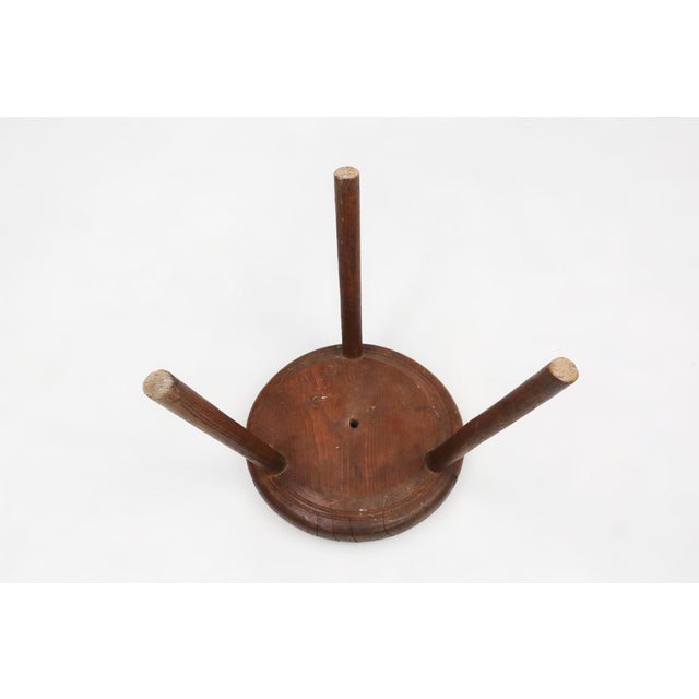 Brown Hand-Carved Wood Tripod Stool, France, 1900s For Sale - Image 8 of 11